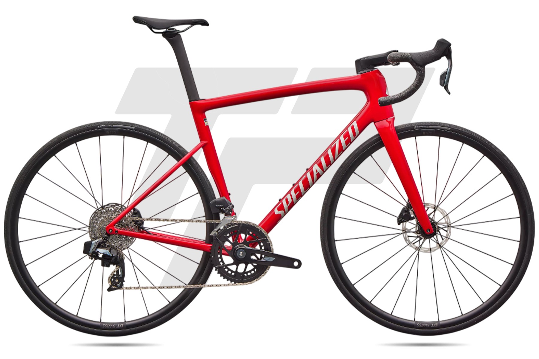 Specialized Tarmac SL8 Comp Sram Rival AXS E1 12v DT Swiss R470 DB Gloss Red Tint Silver Dust