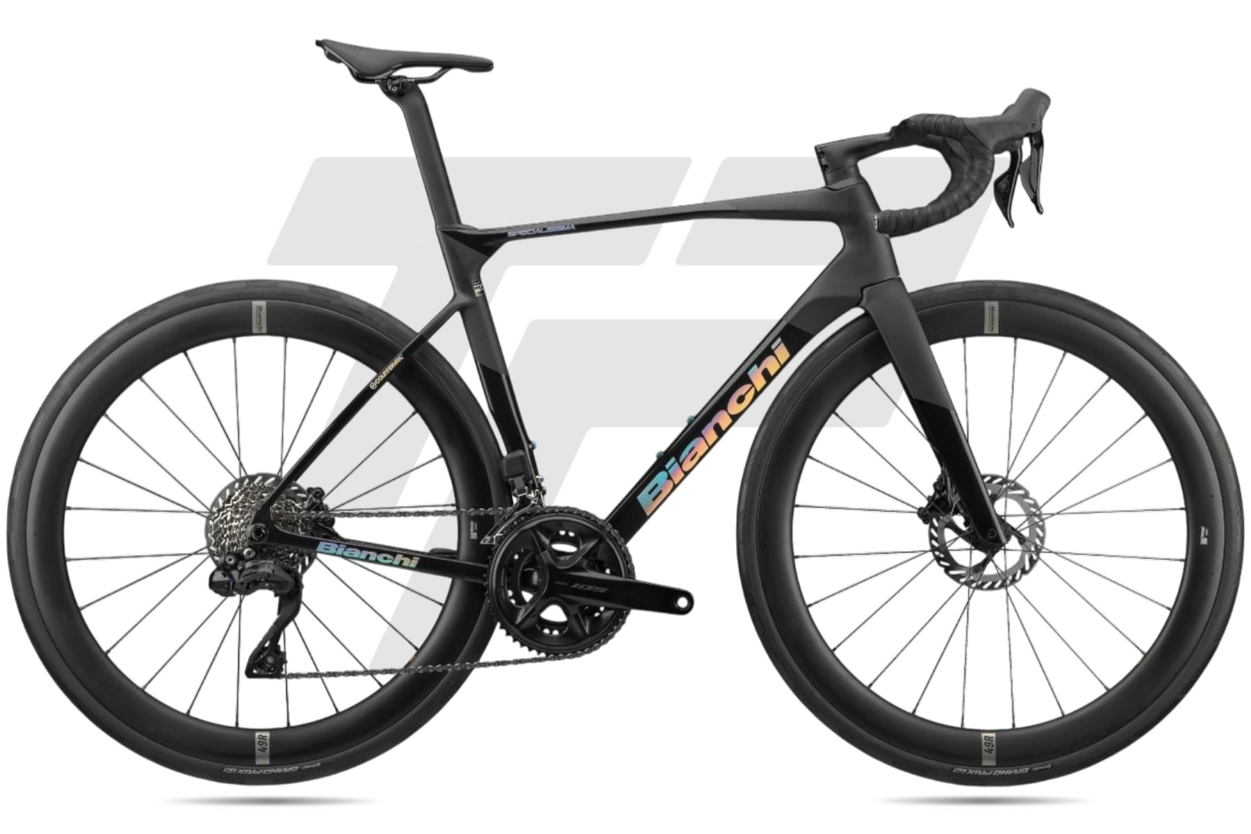 Bianchi New Specialissima Shimano Ultegra R8170 Di2 12v Bianchi B 49R DB JF – Black in black: Nero / Logo cromato iridescente + Satin / Glossy