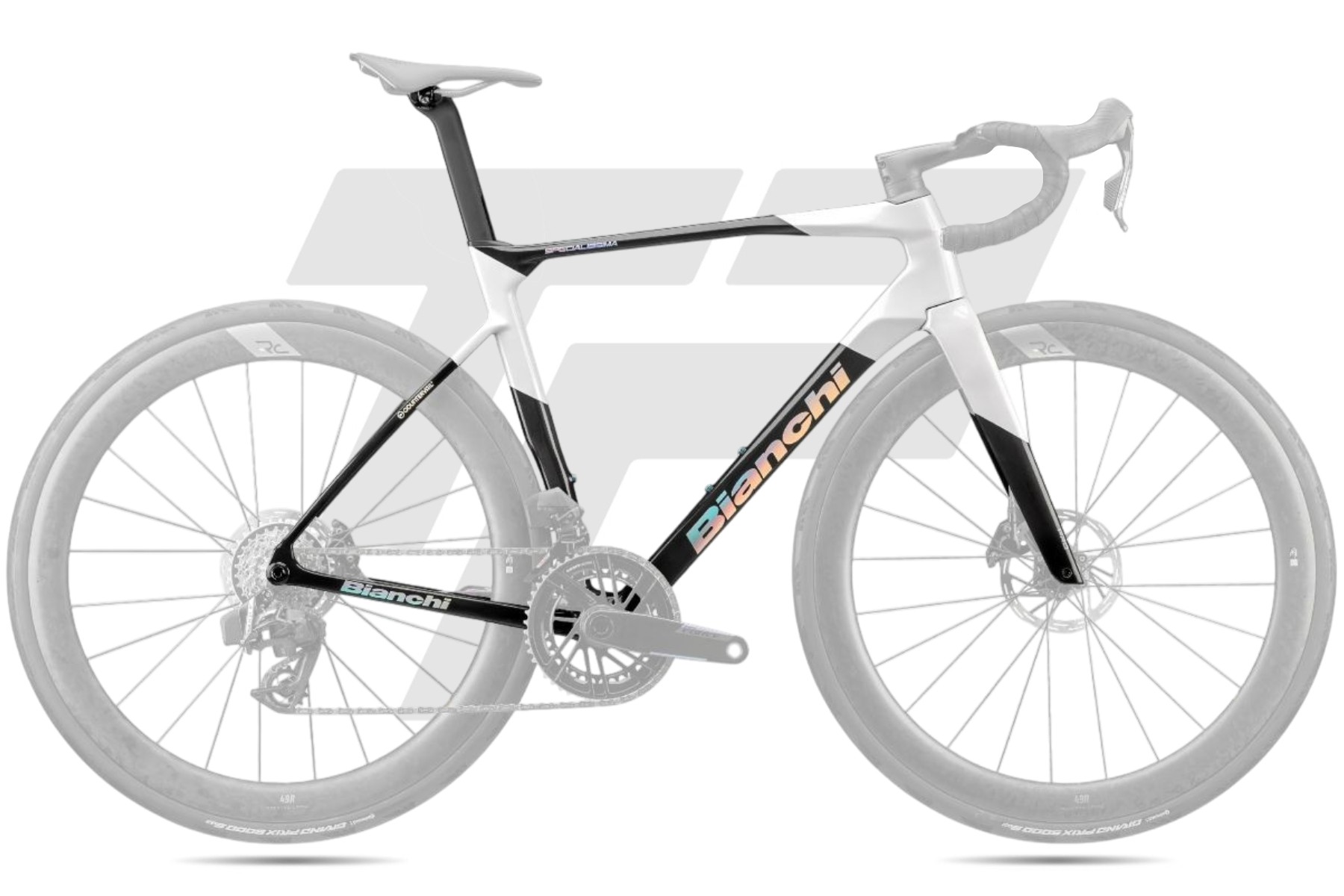 Bianchi New Specialissima Pro Telaio JU – Ying & Yang: Carbonio UD / Bianco Italia + Logo cromato iridescente + Full Glossy