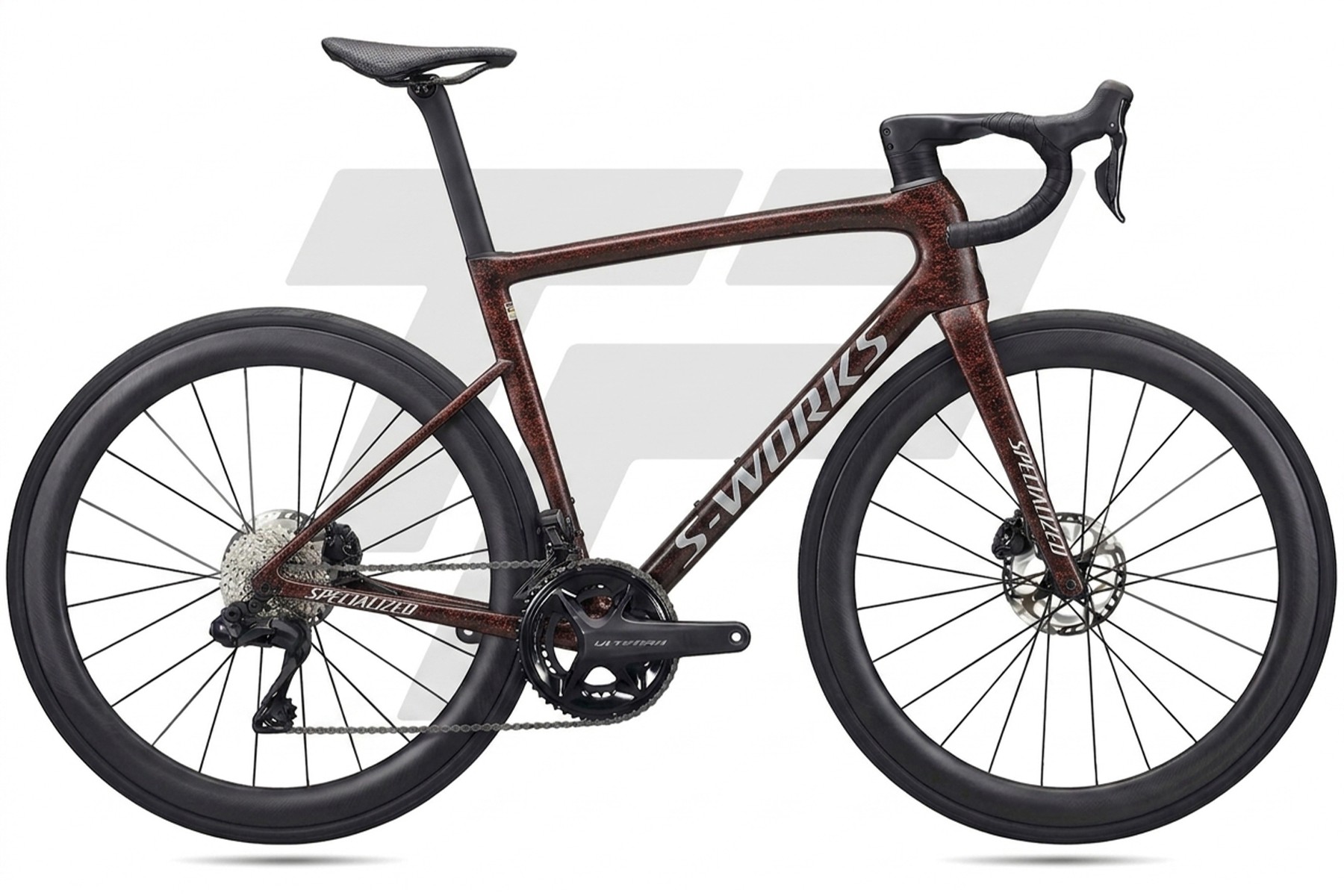 Specialized S-Works Tarmac SL8 Shimano Ultegra R8170 Di2 12v Roval C38 DB Gloss Carbon / Red To Gold Blurred Speckle / Metallic White Silver