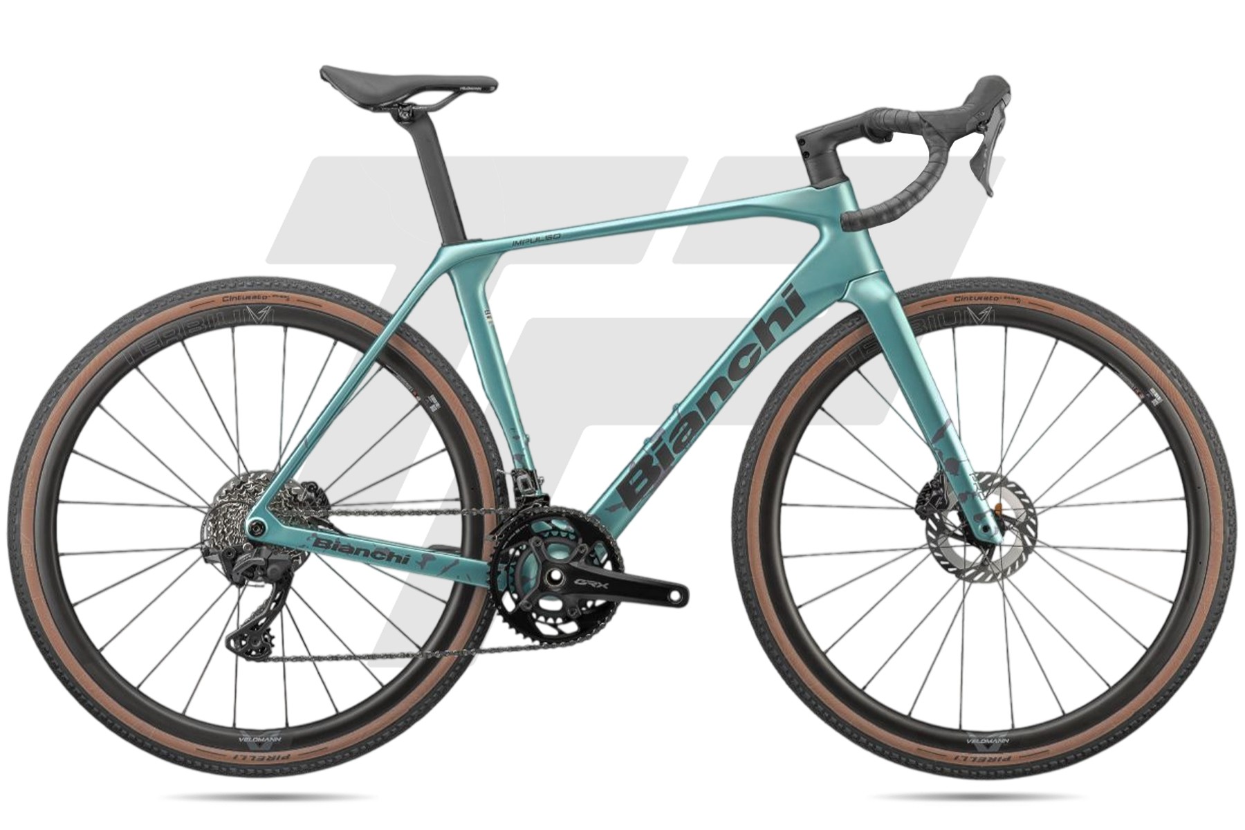 Bianchi Impulso Pro Sram Rival XPLR AXS 1x13v Velomann Terbium DB G6 - Celeste Metallic Camo / Graphite Full Matt