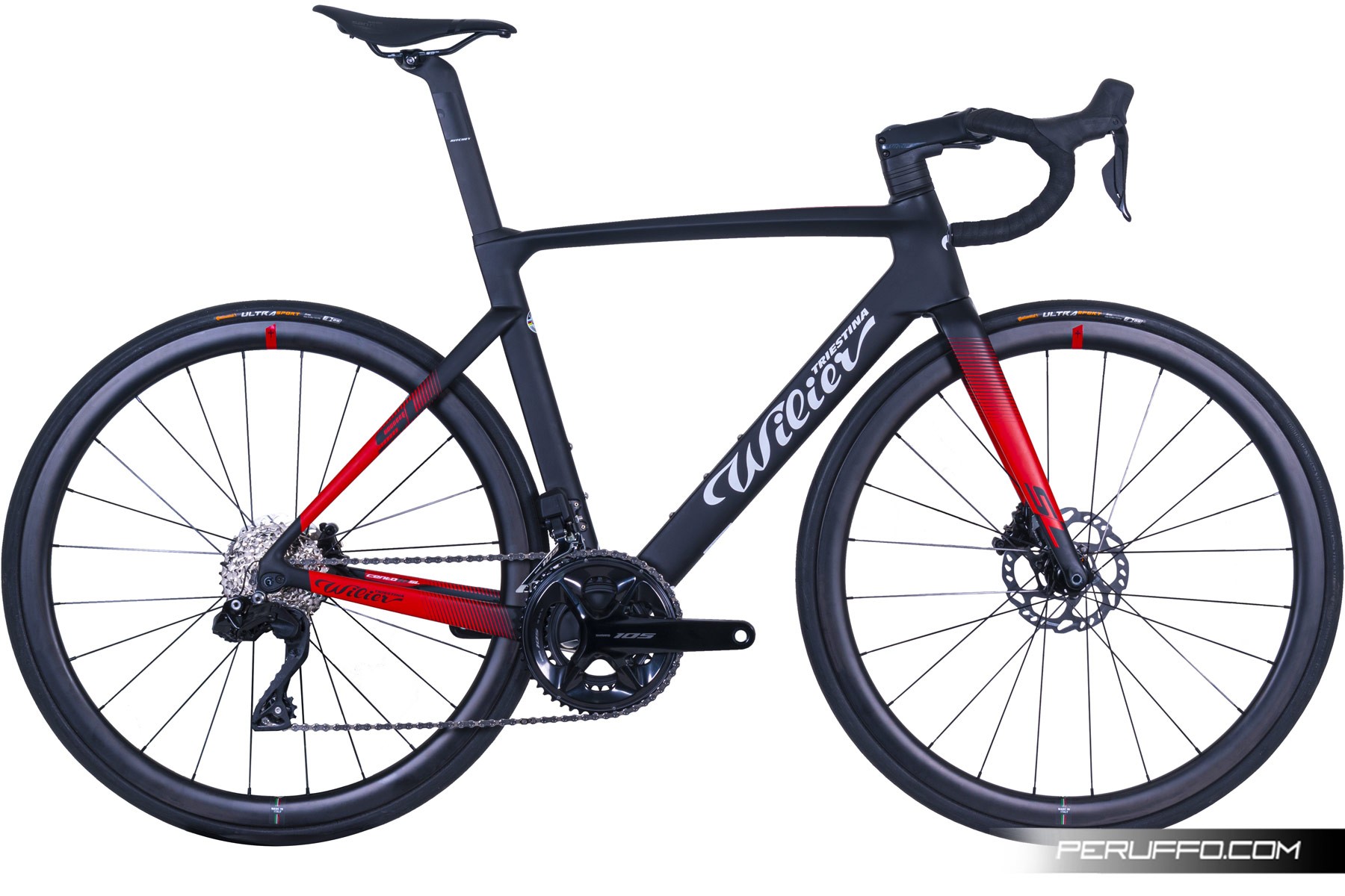 Wilier Triestina Cento10 SL Disc Shimano 105 R7170 Di2 12v Wilier Triestina NDR38KC DB Black Red Matt
